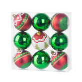 Set 9 globuri de Craciun Ø6 cm rosu-verde-alb cu detalii contrast, plastic - MagicHome