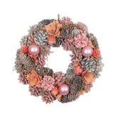 Coronita de Craciun Ø30 cm roz/portocaliu cu conuri, flori și globuri - MagicHome