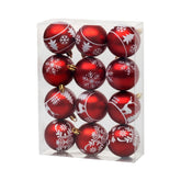 Set 12 globuri de Craciun Ø6 cm rosii cu detalii albe, plastic - MagicHome