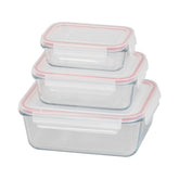 Set 3 caserole dreptunghiulare din sticla MagicHome, 400/900/1900 ml, roz