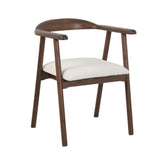 Scaun dining Lund Boucler crem, textil, cu picioare din lemn de frasin cu aspect nuc