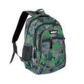 Ghiozdan verde/gri cu dinozauri, 4 compartimente, 38x25x15 cm