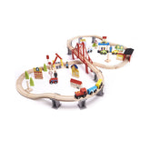 Trenulet din lemn, set de joaca sine si accesorii, 70 piese
