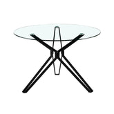 Masa dining rotunda cu cadru metalic negru si blat din sticla securizata 8 mm grosime, 110 cm diametru, 74 cm inaltime, Iris HARO