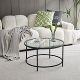 Masuta de cafea rotunda cu cadru metalic negru si blat din sticla securizata 6 mm grosime, 70x40 cm Bayamo HARO