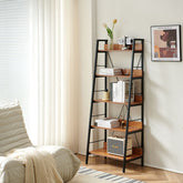 Raft metalic 60x35x149 cm cu polite din MDF melaminat, 15 mm grosime, maro stejar, HARO