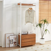 Raft tip dressing cu cadru metalic alb si blat MDF melaminat 15 mm grosime, maro stejar, 80x40x200 cm, Alba HARO