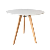 Masa de dining rotunda alba Ø80x74 cm, din MDF melaminat si lemn de fag, Pago HARO