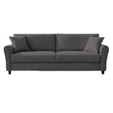 Canapea fixa 3 locuri Cozza, cadru si picioare solide din lemn, tapiserie textila gri, pernite decorative incluse, 212x78x87 cm