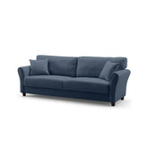Canapea fixa 3 locuri Cozza, cadru si picioare solide din lemn, tapiserie textila bleu, pernite decorative incluse, 212x78x87 cm