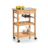 Carucior de bucatarie maro din bambus si sticla, 58 x 40 x 85 cm, Kitchen Trolley Zeller