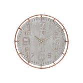 Ceas de perete din lemn si metal, bej cu bronz, 60x5