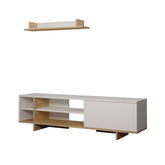 Set comoda TV alb / maro stejar din PAL melaminat 160 cm Stockton Decortie