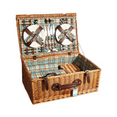 Cos de picnic pentru 4 persoane din rachita naturala maro deschis cu vesela, tacamuri , patura , geanta frigorifca si suport pahare ZQ23-1216