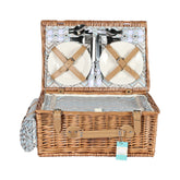 Cos de picnic pentru 4 persoane din rachita naturala maro deschis cu vesela, tacamuri si patura ZQ23-1166