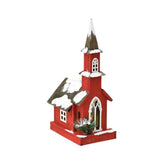 Decoratiune Craciun Casuta cu Luminite, 18x25x49 cm, alb/rosu ,lemn