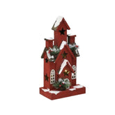 Decoratiune Craciun Casuta cu Luminite, 22x13x42 cm, alb/rosu ,lemn