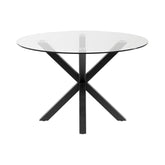 Masa dining rotunda cu cadru metalic si blat din sticla securizata 120 cm diametru, 74 cm inaltime, T59