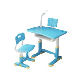 Set birou 70X45.5X70 cm si scaunel 37X34X72 cm din plastic ultra-rezistent, pentru copii, cu lampa LED, inaltime reglabila, albastru.