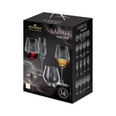Set de 16 pahare pentru vin rosu, vin alb, sampanie si apa, transparent, din cristal de Bohemia, 500/520/690/260 ml, Sarah Waterfall