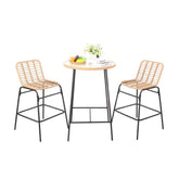 Set pentru terasa cu 2 scaune si o masuta inalte, maro/negru, din metal si polipropilena stil bambus