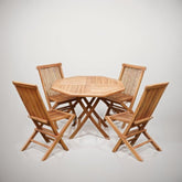 Set terasa/gradina Octogonal compus din masa si 4 scaune pliabile din lemn masiv de tec de culoare maro natur