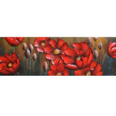 Tablou de metal 3D, model cu flori rosii, 50x150x6 cm