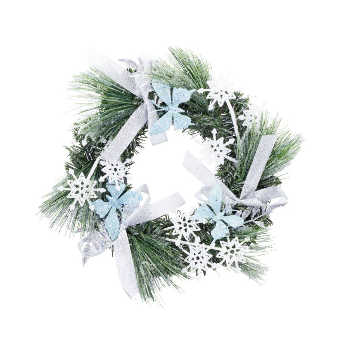 Coronita de Craciun Ø35 cm, pin verde/bleu cu fluturi si fundite - MagicHome
