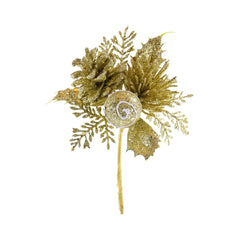 Ramura decorativa de Craciun 15 cm aurie cu con - Cone MagicHome
