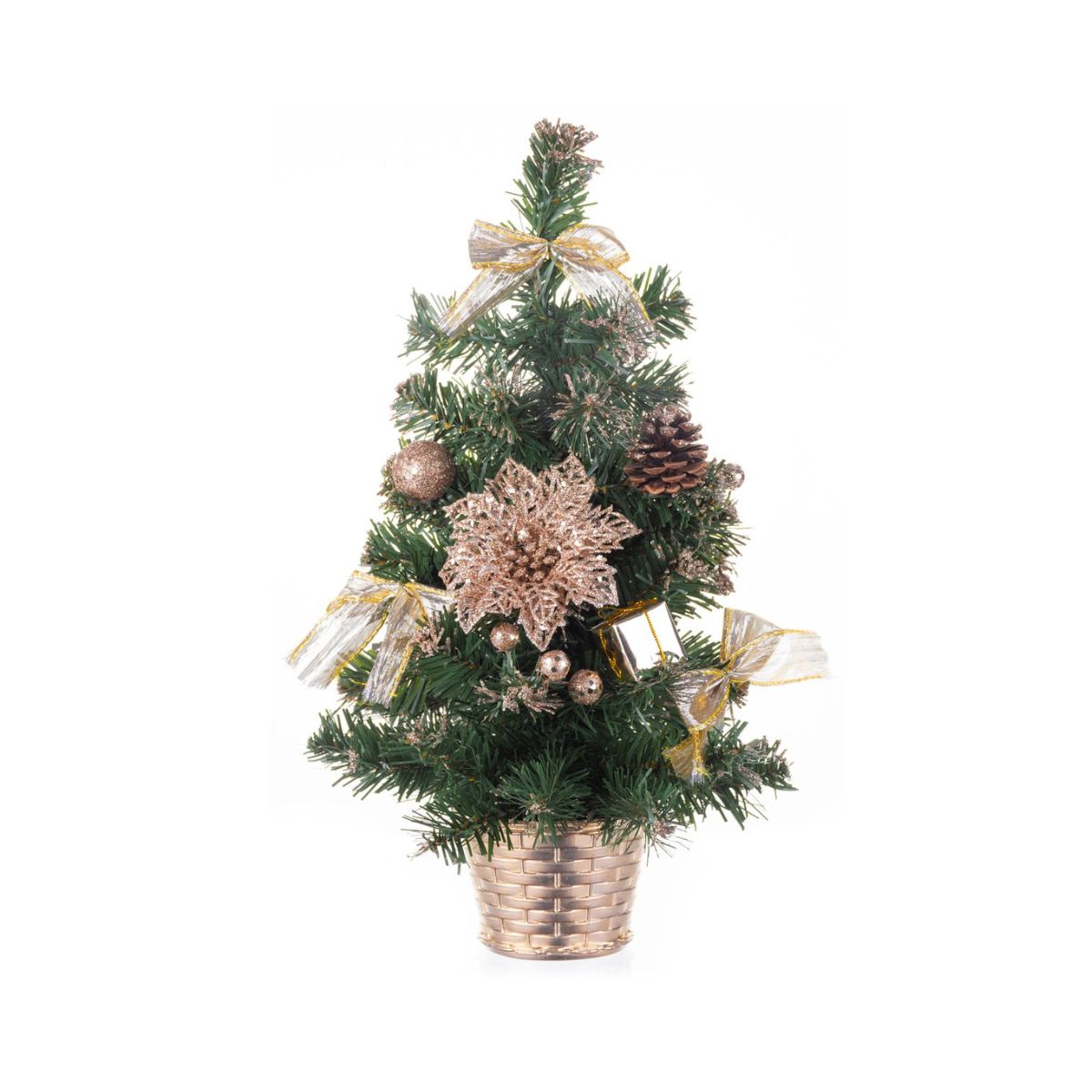 Ghirlanda de Craciun 180 cm verde cu funde aurii si Craciunite rosii - MagicHome