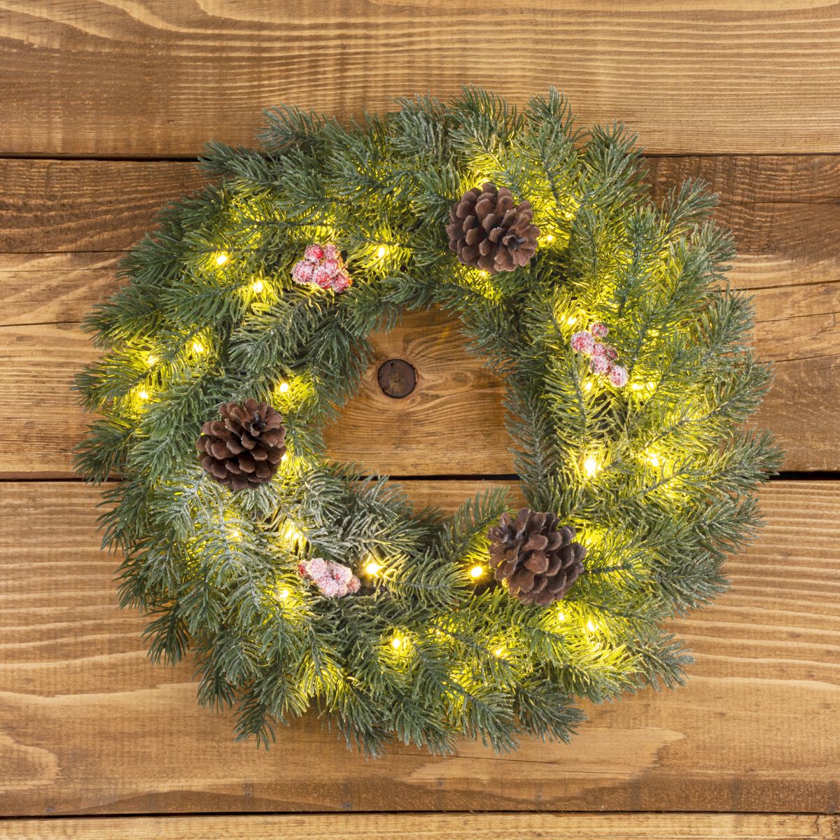 Coronita luminoasa de Craciun Ø40 cm cu 48 LED-uri, Brad nins cu conuri si bobite - MagicHome