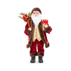 Decoratiune Mos Craciun 46 cm cu cadou si decor in iuta – MagicHome