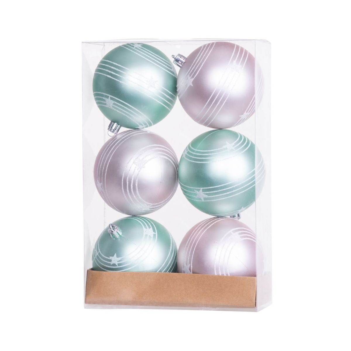 Set 6 globuri de Craciun Ø8 cm roz si verde pastel, plastic - MagicHome