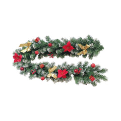 Ghirlanda de Craciun 180 cm verde cu funde aurii si Craciunite rosii - MagicHome