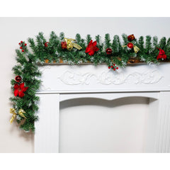 Ghirlanda de Craciun 180 cm verde cu funde aurii si Craciunite rosii - MagicHome