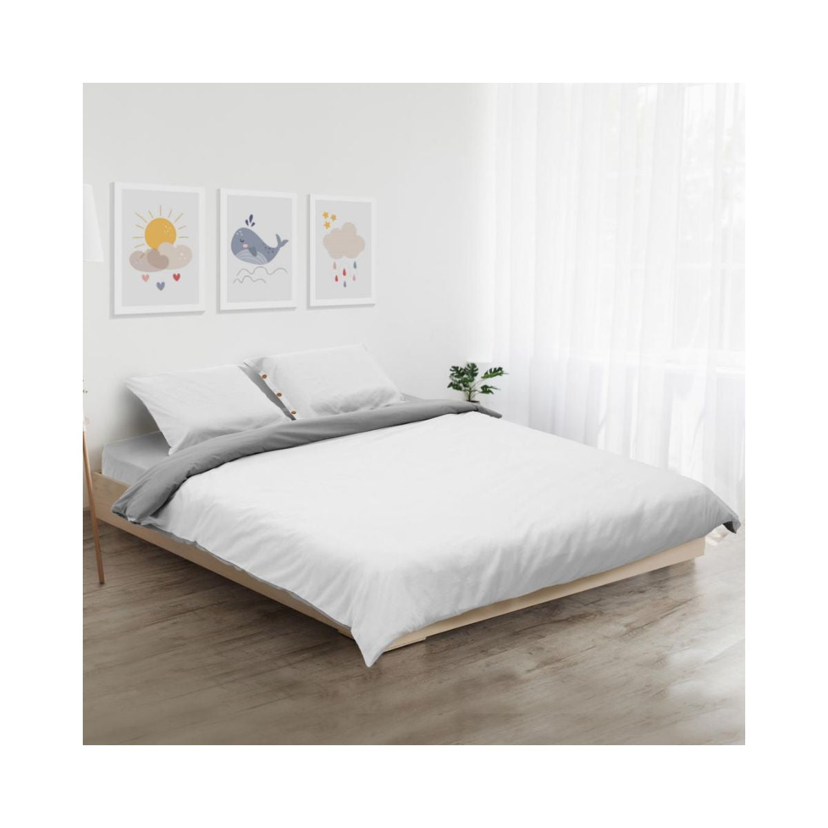 Lenjerie de pat din bumbac, pentru 2 persoane, 3 piese, gri inchis/gri deschis