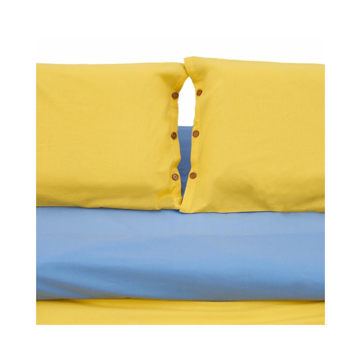 Lenjerie de pat din bumbac, pentru 2 persoane, 3 piese, galben/albastru