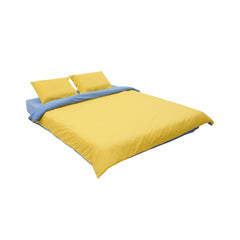 Lenjerie de pat din bumbac, pentru 2 persoane, 3 piese, galben/albastru