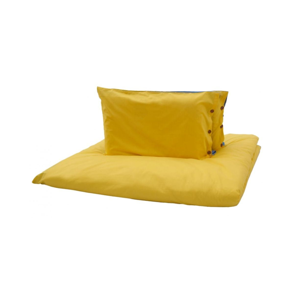 Lenjerie de pat din bumbac, pentru 2 persoane, 3 piese, galben/albastru
