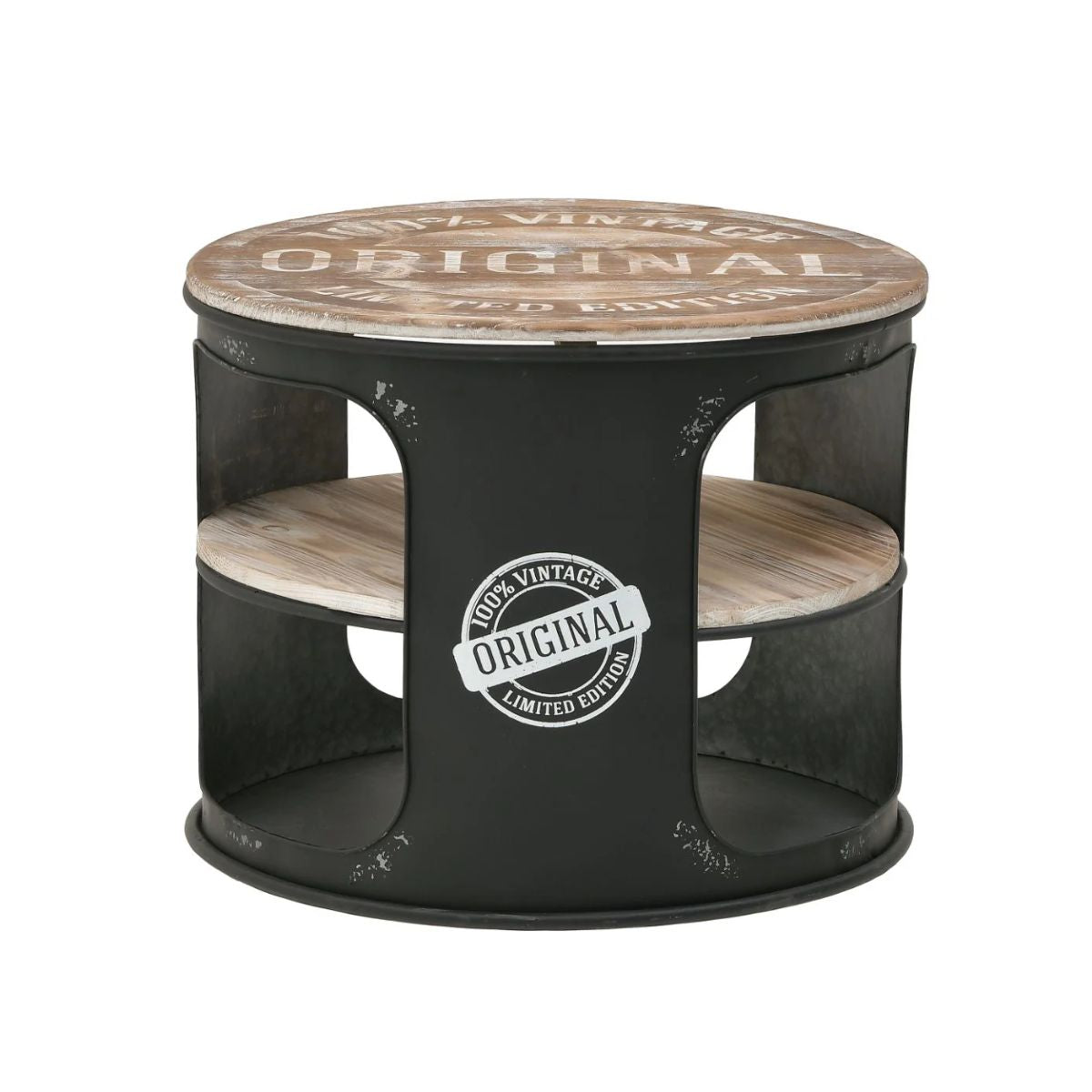 Masuta laterala din metal vopsit negru si lemn de mesteacan Ø60X48 cm