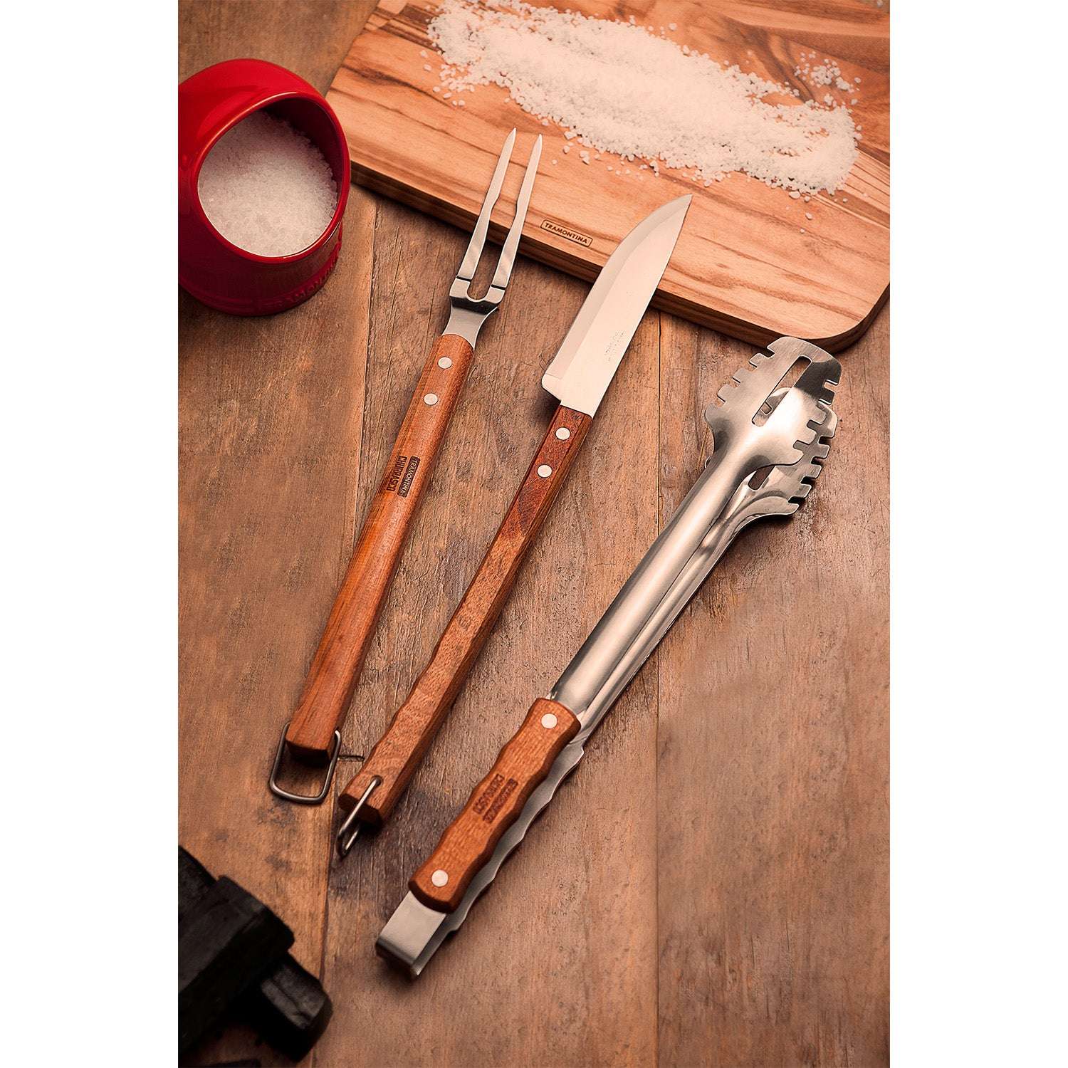 Set ustensile pentru gratar 3 piese din inox si lemn Extreme Grill Tramontina