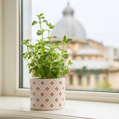 Suport decorativ pentru ghiveci, din ceramica, Ø10 cm, alb/rosu Geometric Lilly Boltze