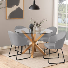 Masa de dining rotunda, transparent/maro, din sticla si otel Ø119 cm Heaven Actona