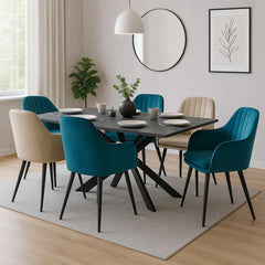 Masa de dining extensibila 160-200 cm din MDF si metal gri inchis Mod