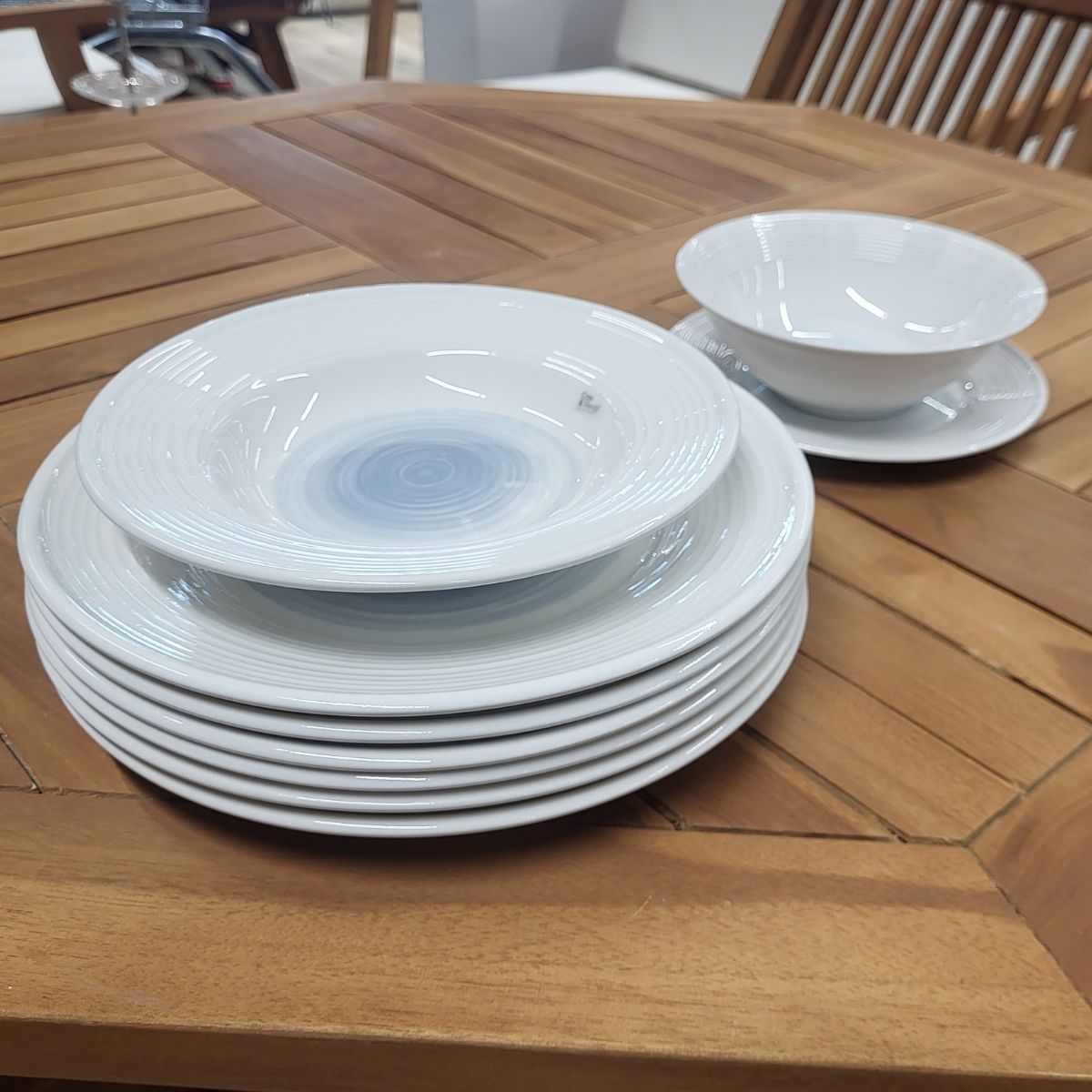 Farfurie adanca alb/albastru din portelan Ø22 Brindisi Sea Cosy&Trendy