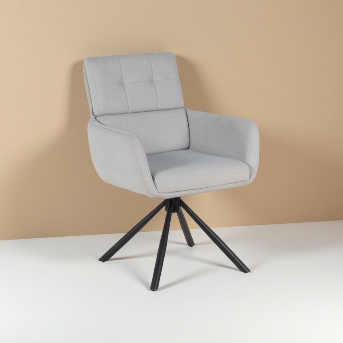 Scaun living rotativ gri deschis din textil si metal Serena