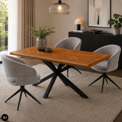 Masa de dining maro 160 cm din MDF furniruit si metal Doriane