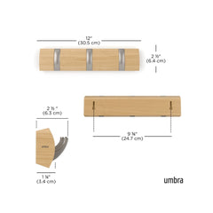 Cuier maro-natur/argintiu din lemn 30x6 cm Flip 3 Umbra