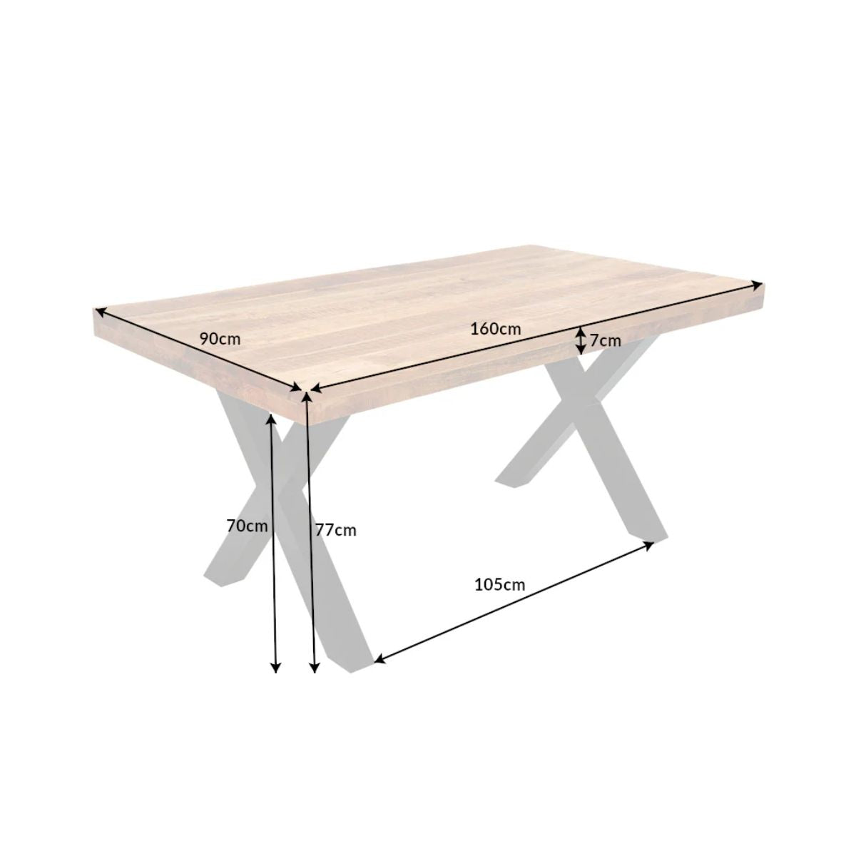 Masa de dining maro din lemn de mango Iron Craft 160 cm Invicta, cu picioare in X