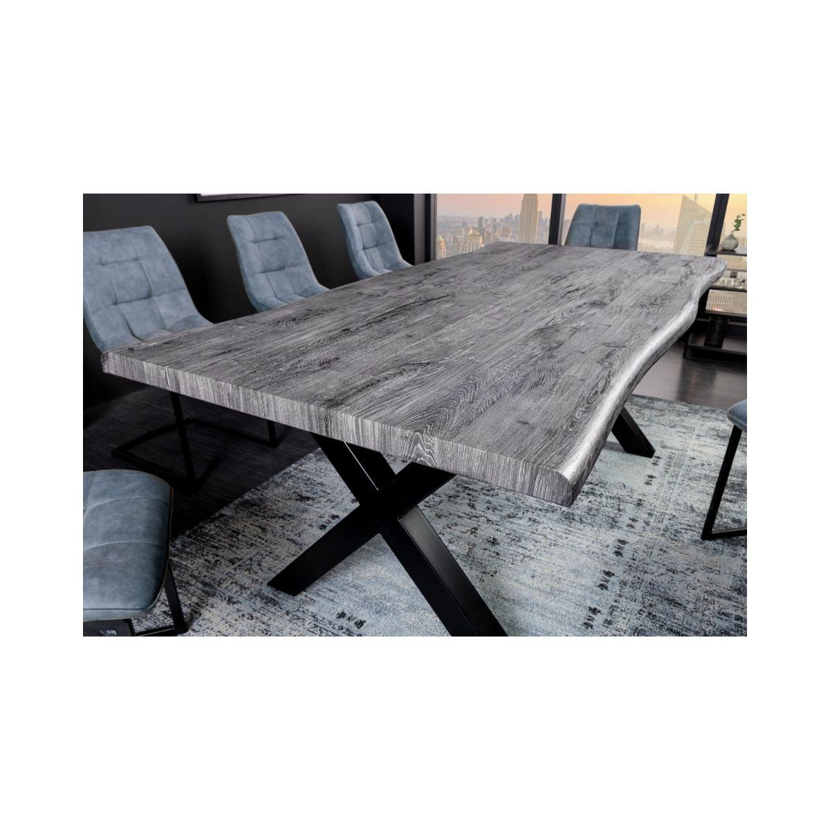 Masa de dining gri cu aspect de stejar Wild 160 cm Invicta, picioare in X